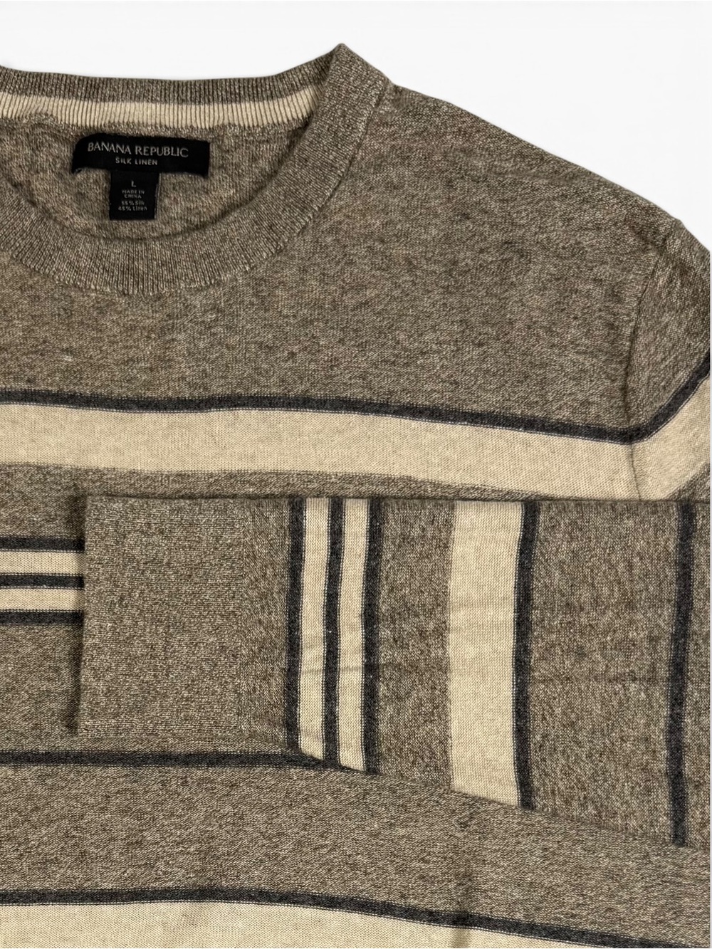 Banana Republic Silk Linen Striped Crewneck Sweater Men's Slim Fit L